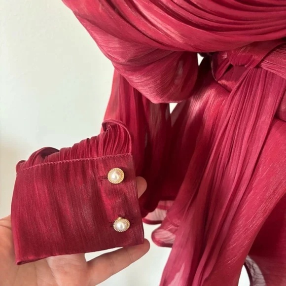 Miss Rosier NWT Eugenie Red Fully Pleated Ruffled Mini Dress Small S - Picture 6 of 12